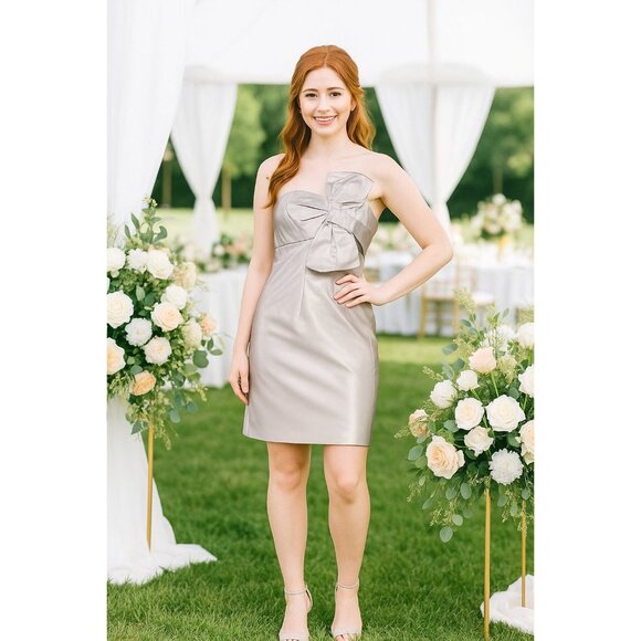 Y2K New J. Crew 8 Mini Dress Silk Strapless Party Bow Prom Party Formal Pockets - Picture 12 of 13